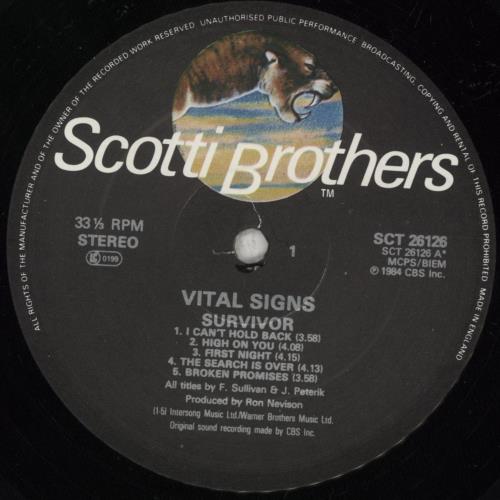 Survivor Vital Signs UK vinyl LP album (LP record) (276786)